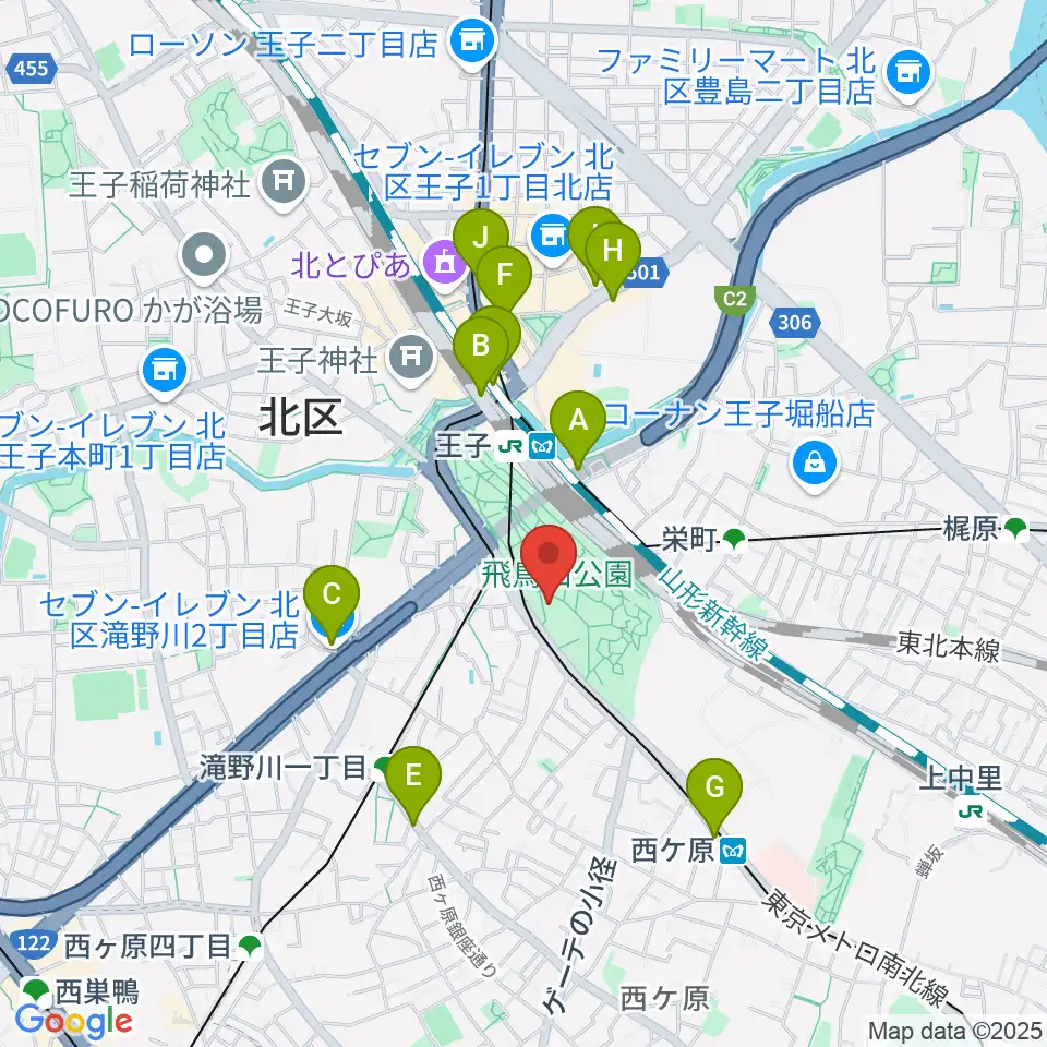 紙の博物館周辺のコンビニエンスストア一覧地図