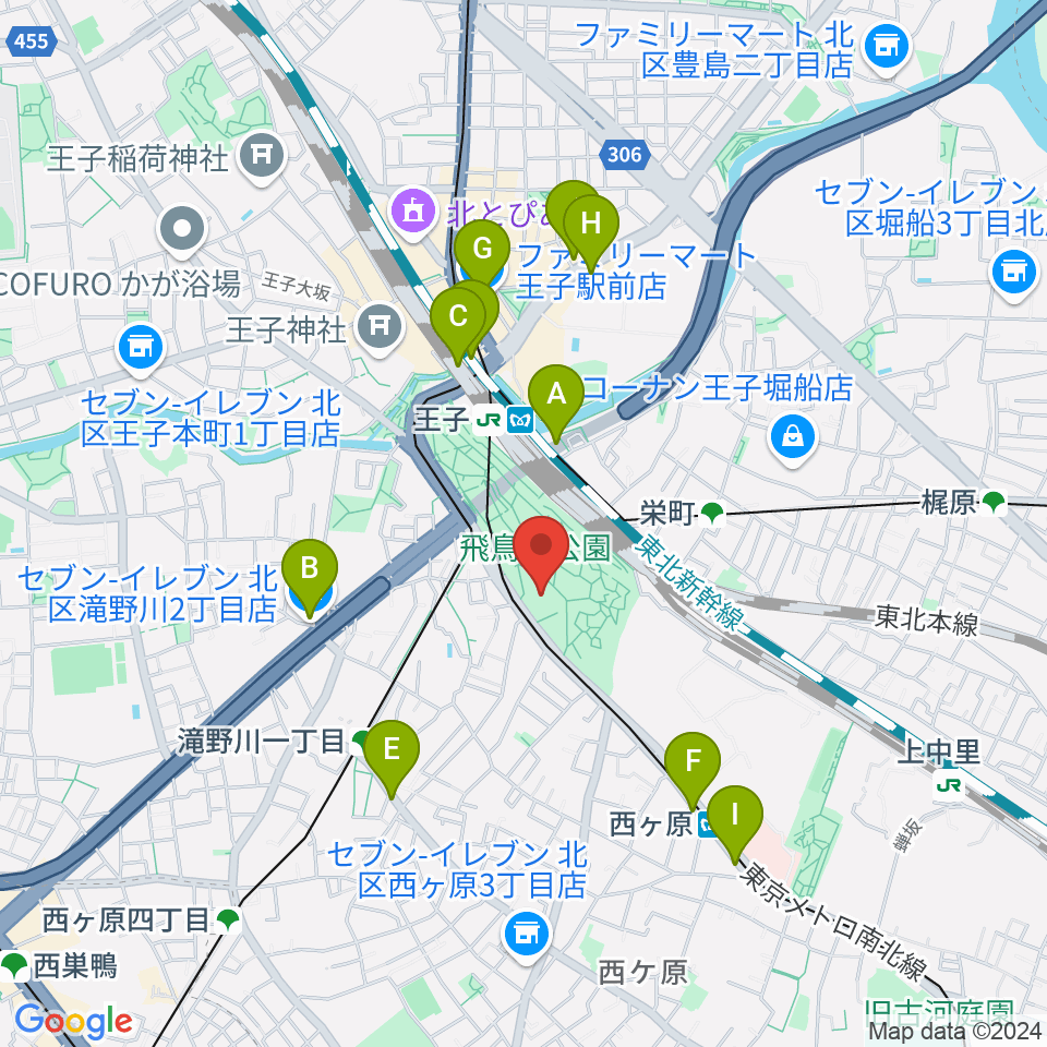 北区飛鳥山博物館周辺のコンビニエンスストア一覧地図