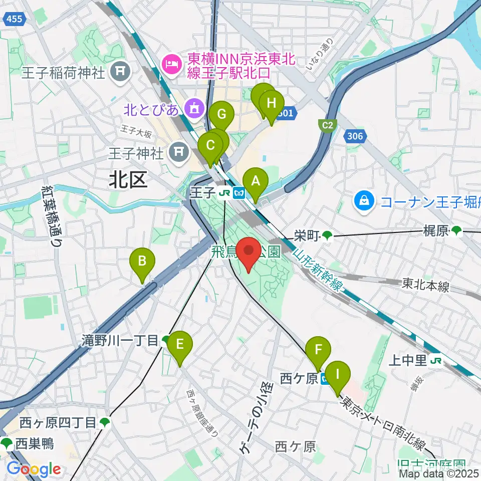 北区飛鳥山博物館周辺のコンビニエンスストア一覧地図