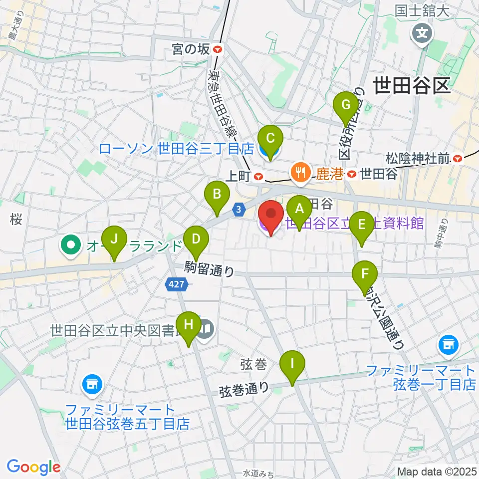 世田谷区立郷土資料館周辺のコンビニエンスストア一覧地図