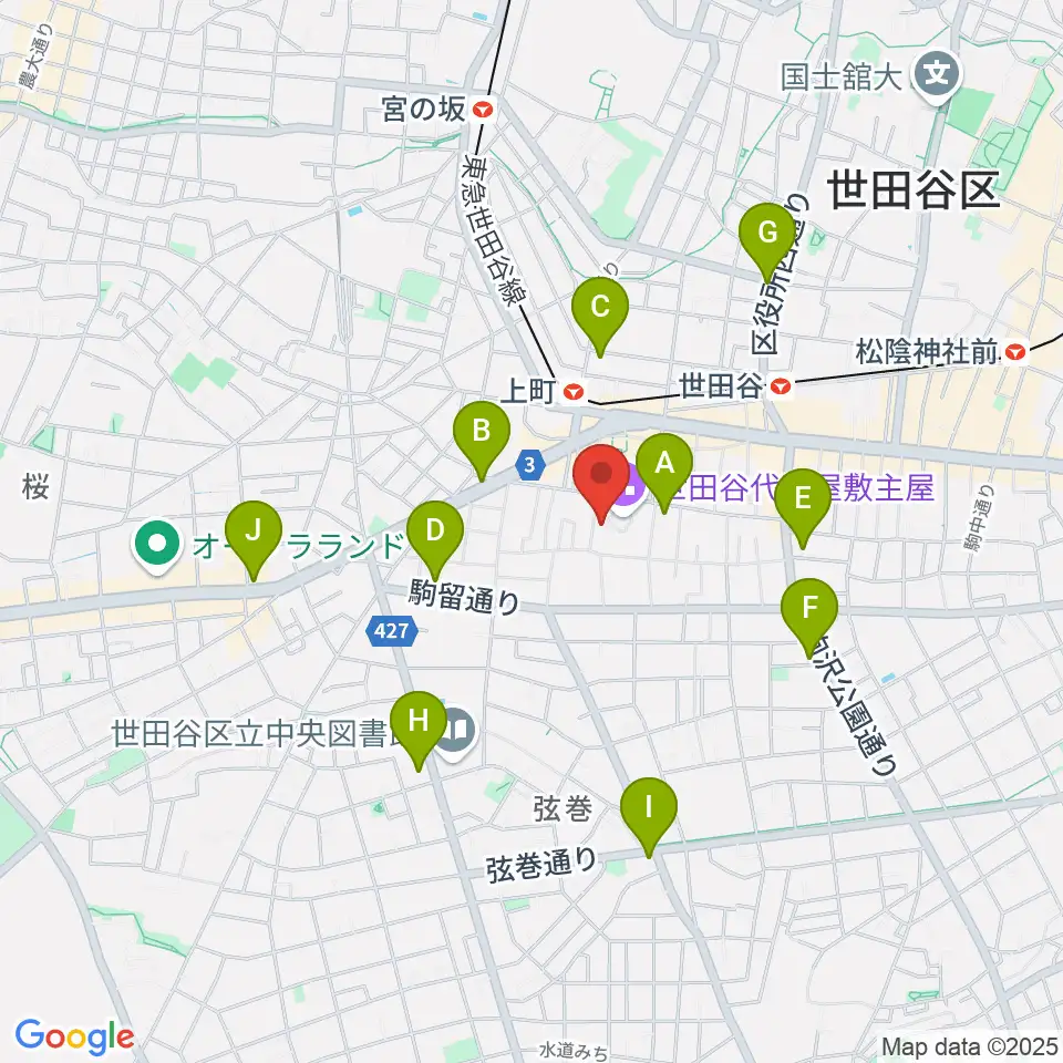 世田谷区立郷土資料館周辺のコンビニエンスストア一覧地図