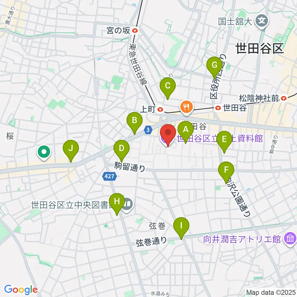 世田谷区立郷土資料館周辺のコンビニエンスストア一覧地図