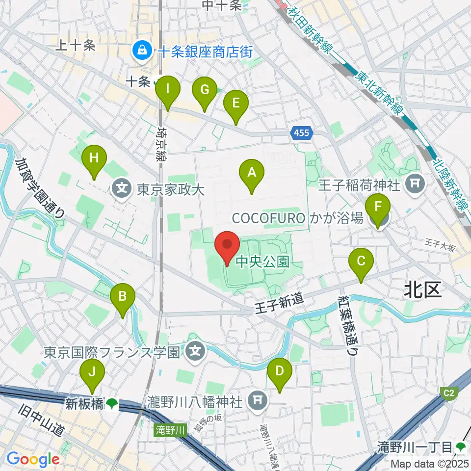 北区中央公園野球場周辺のコンビニエンスストア一覧地図