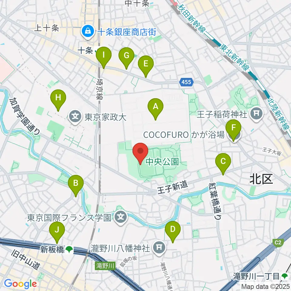 北区中央公園野球場周辺のコンビニエンスストア一覧地図