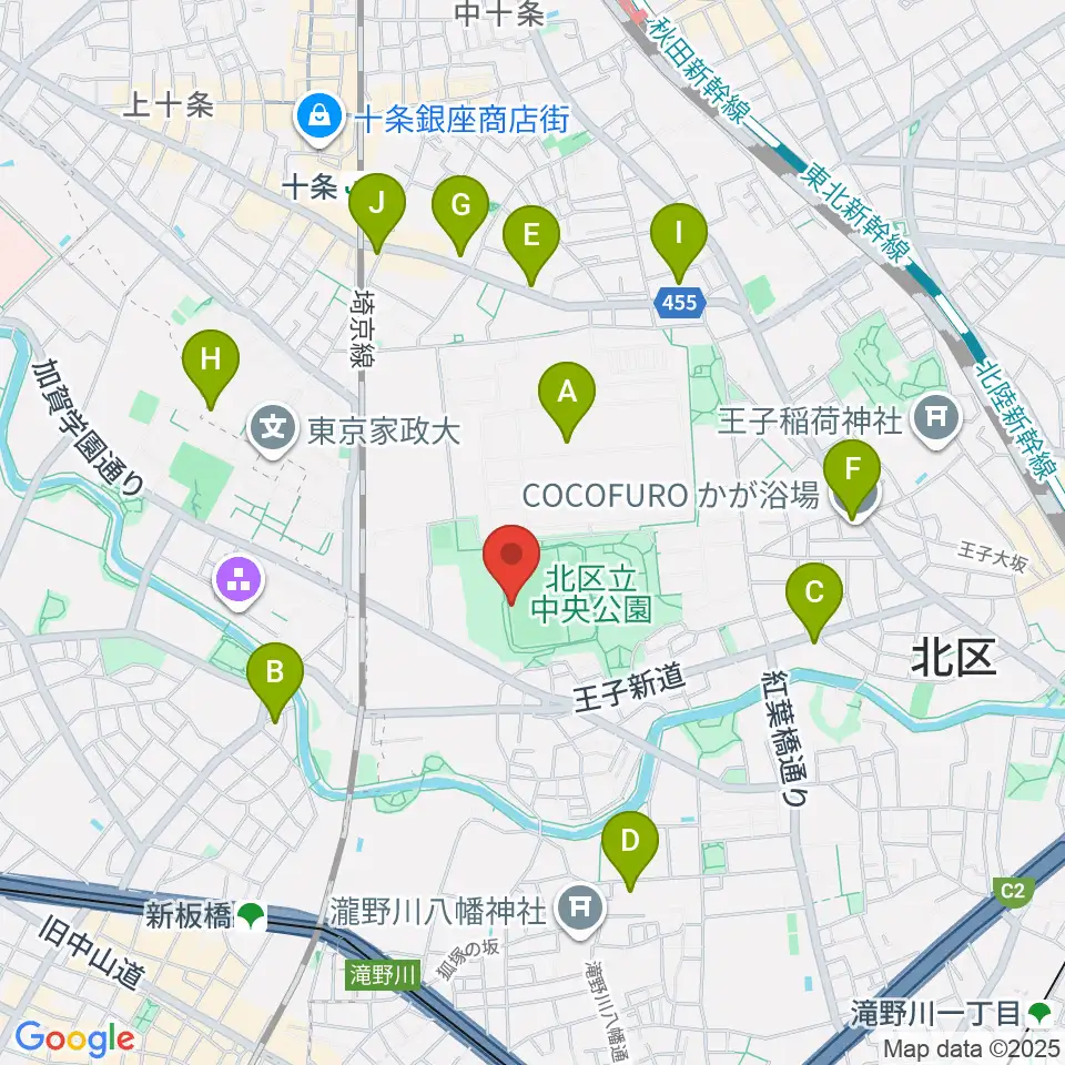 北区中央公園野球場周辺のコンビニエンスストア一覧地図