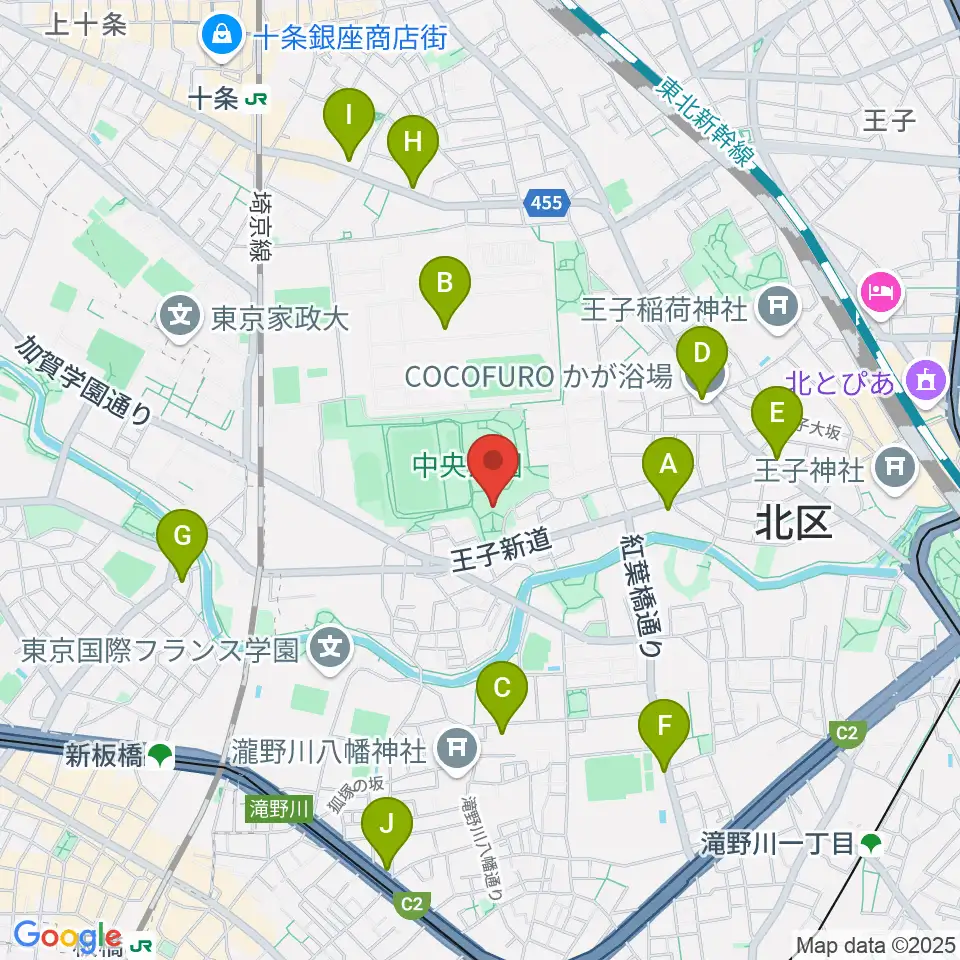 北区立中央公園文化センター周辺のコンビニエンスストア一覧地図