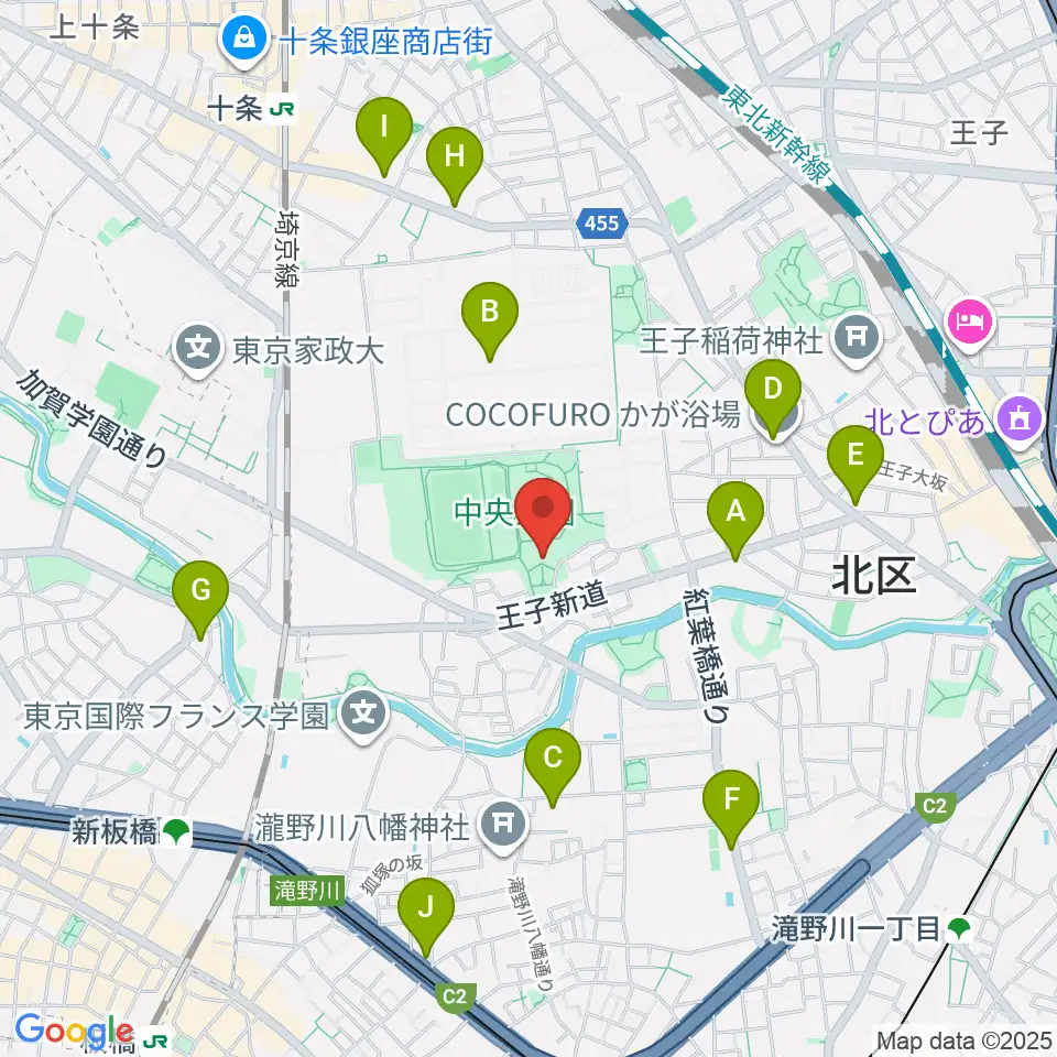 北区立中央公園文化センター周辺のコンビニエンスストア一覧地図