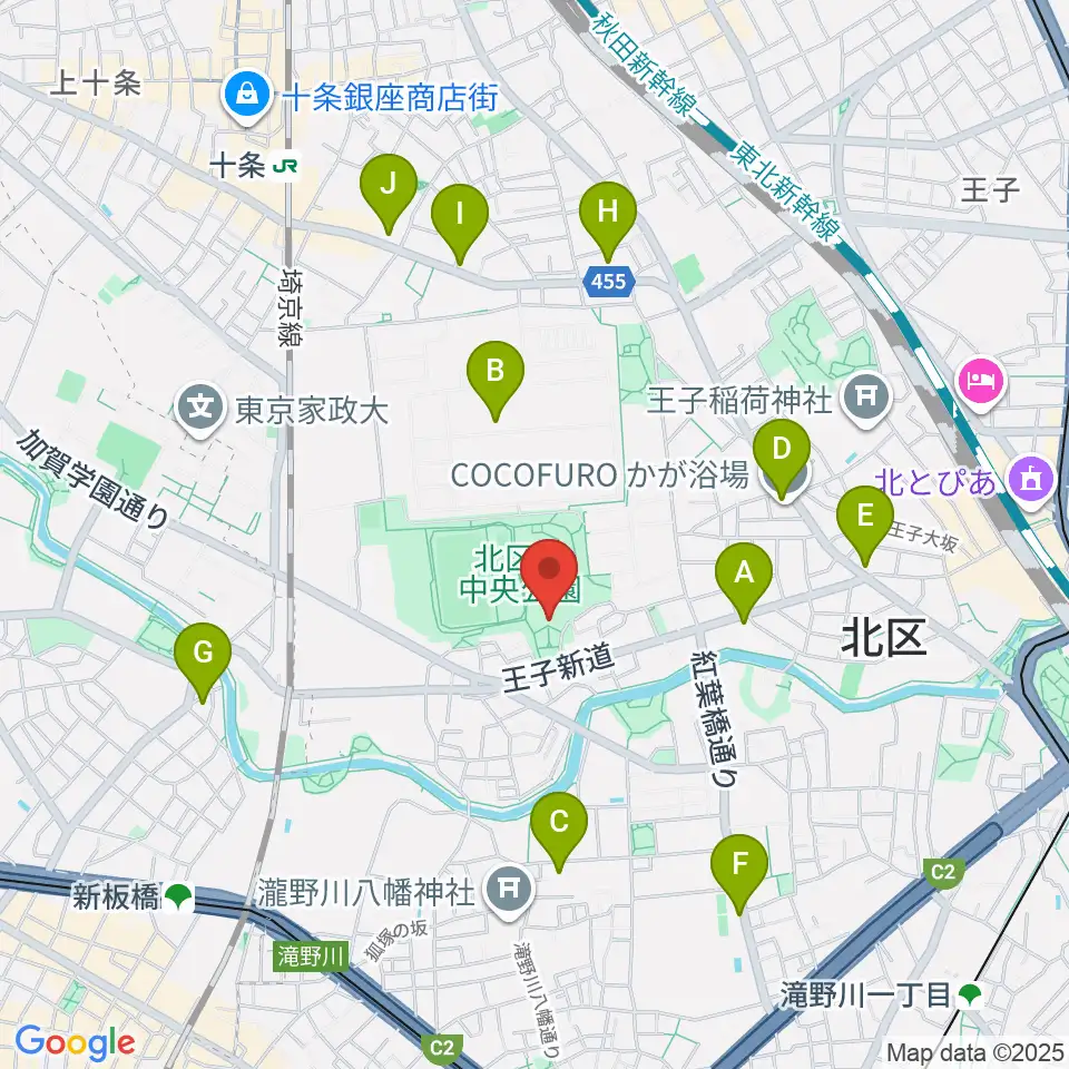 北区立中央公園文化センター周辺のコンビニエンスストア一覧地図