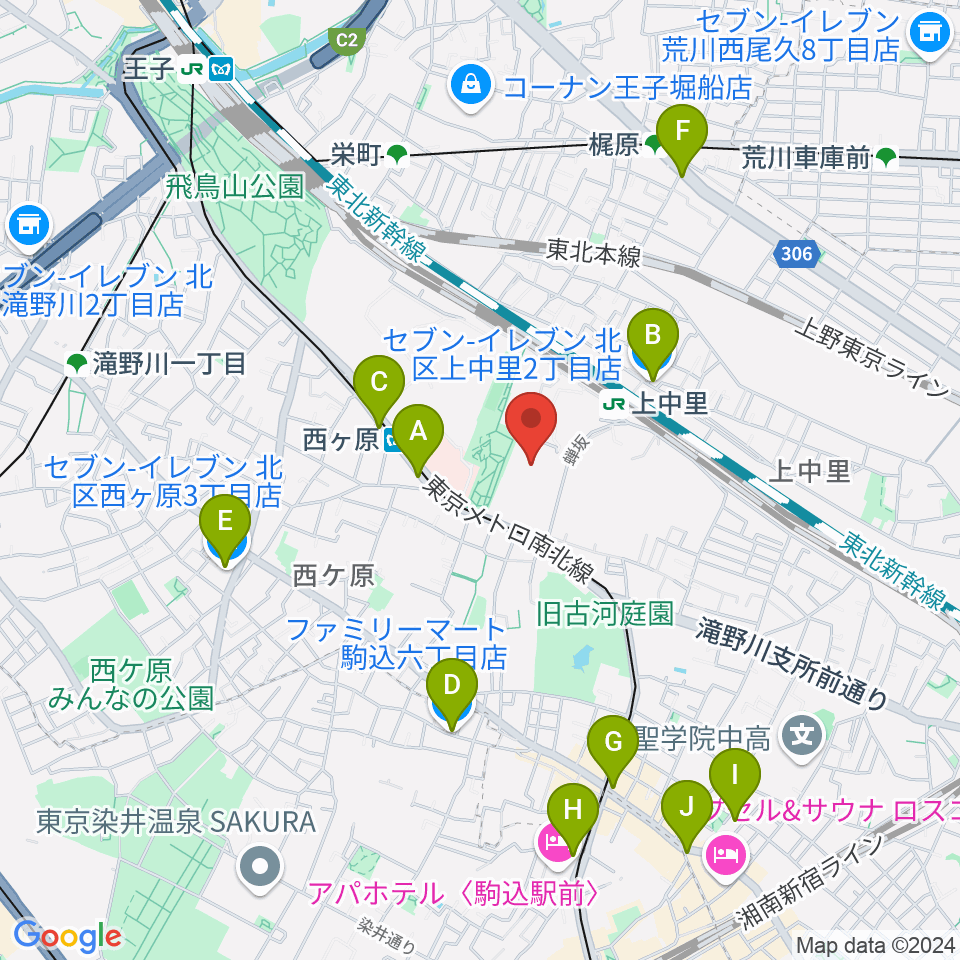 滝野川体育館周辺のコンビニエンスストア一覧地図