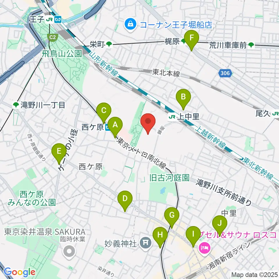 滝野川体育館周辺のコンビニエンスストア一覧地図