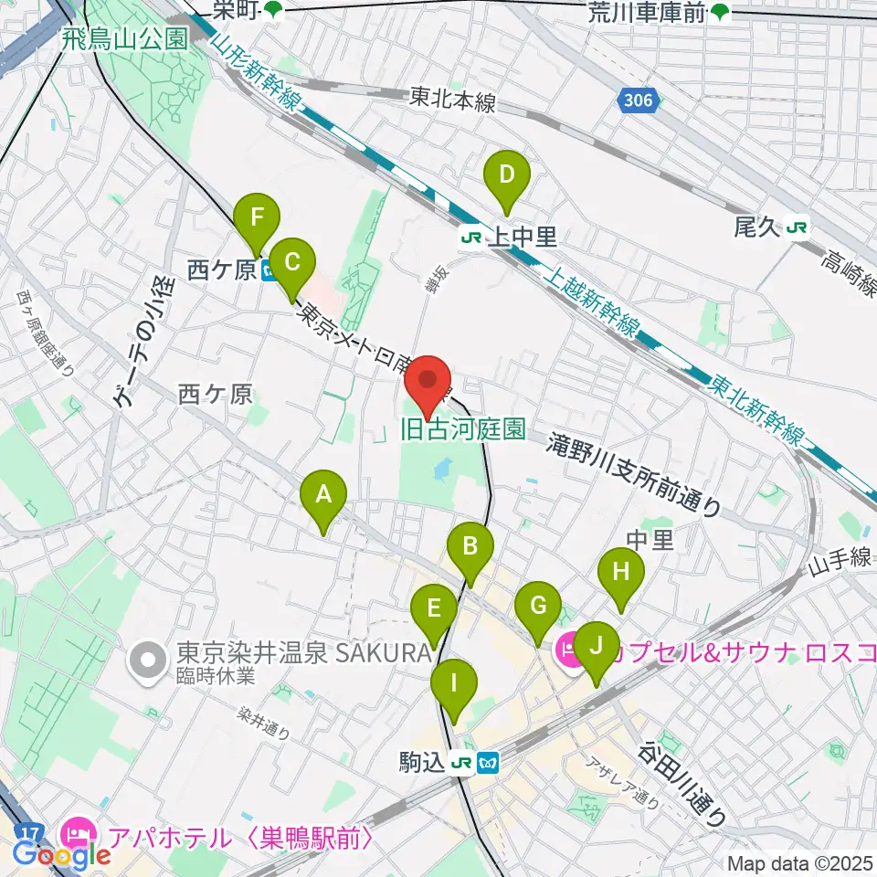 旧古河邸 大谷美術館周辺のコンビニエンスストア一覧地図