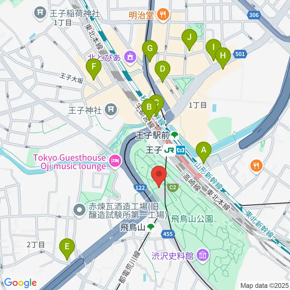 飛鳥山公園野外ステージ周辺のコンビニエンスストア一覧地図