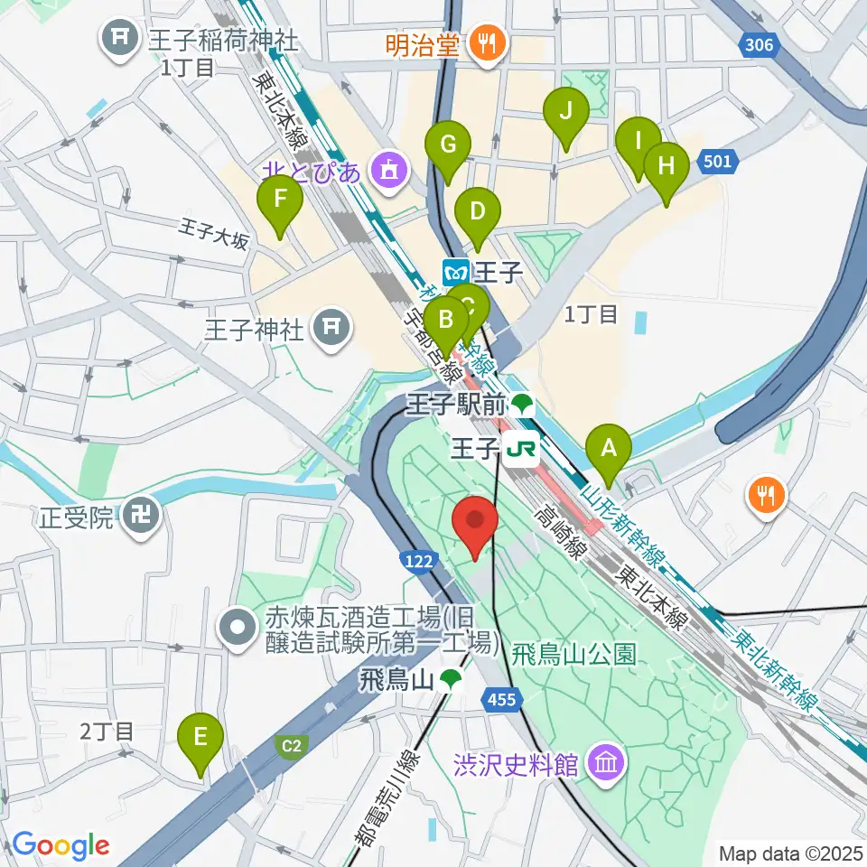 飛鳥山公園野外ステージ周辺のコンビニエンスストア一覧地図