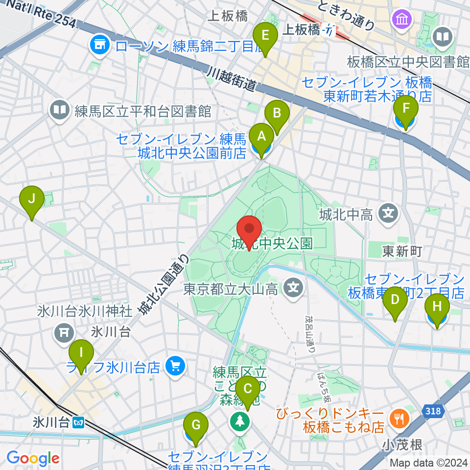 城北中央公園陸上競技場周辺のコンビニエンスストア一覧地図