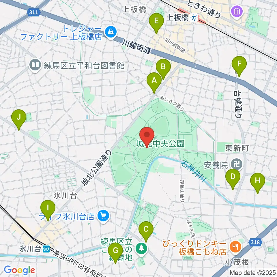 城北中央公園陸上競技場周辺のコンビニエンスストア一覧地図