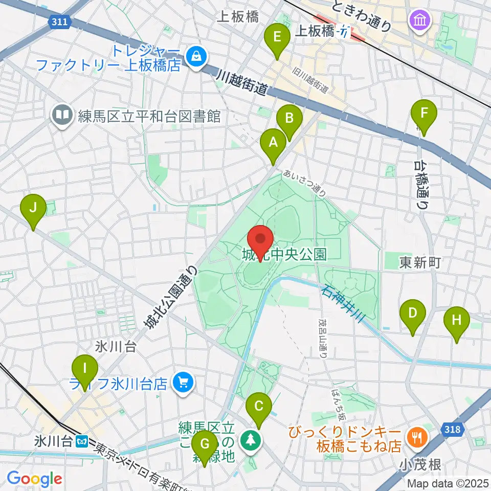 城北中央公園陸上競技場周辺のコンビニエンスストア一覧地図