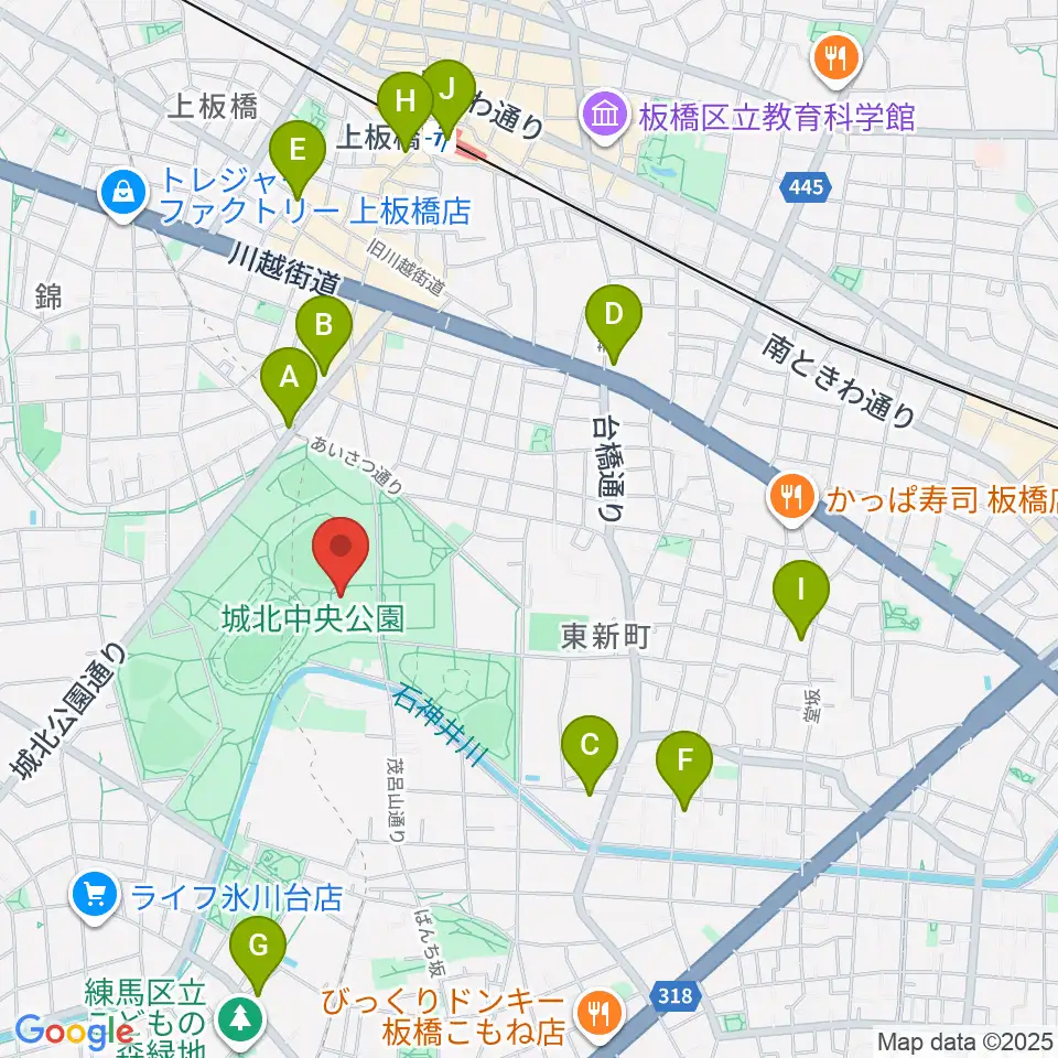 城北中央公園多目的広場周辺のコンビニエンスストア一覧地図