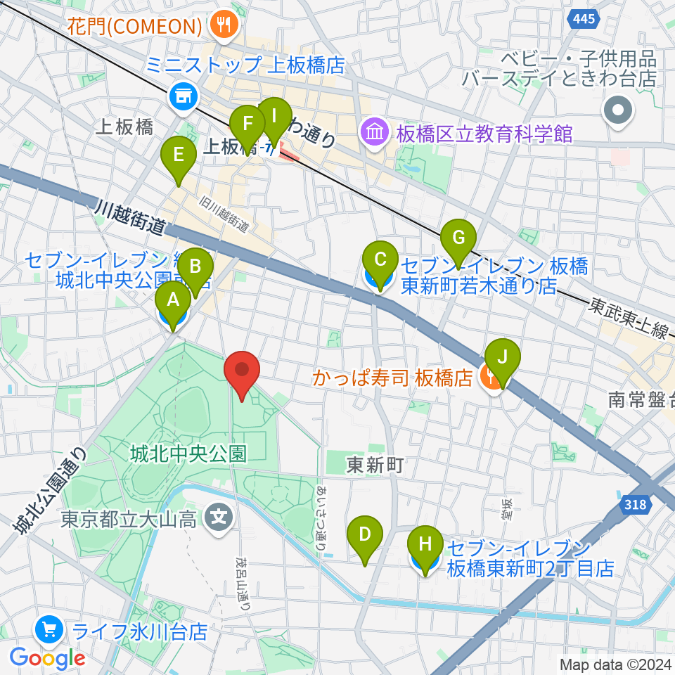 上板橋体育館周辺のコンビニエンスストア一覧地図