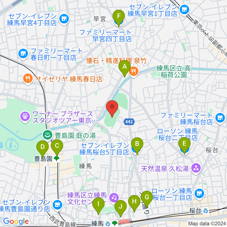 練馬総合運動場公園陸上競技場周辺のコンビニエンスストア一覧地図