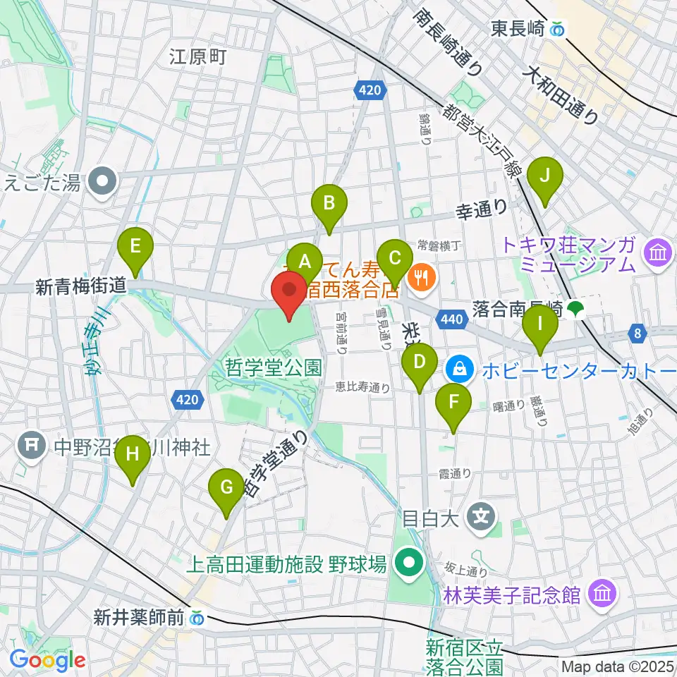 哲学堂公園野球場周辺のコンビニエンスストア一覧地図