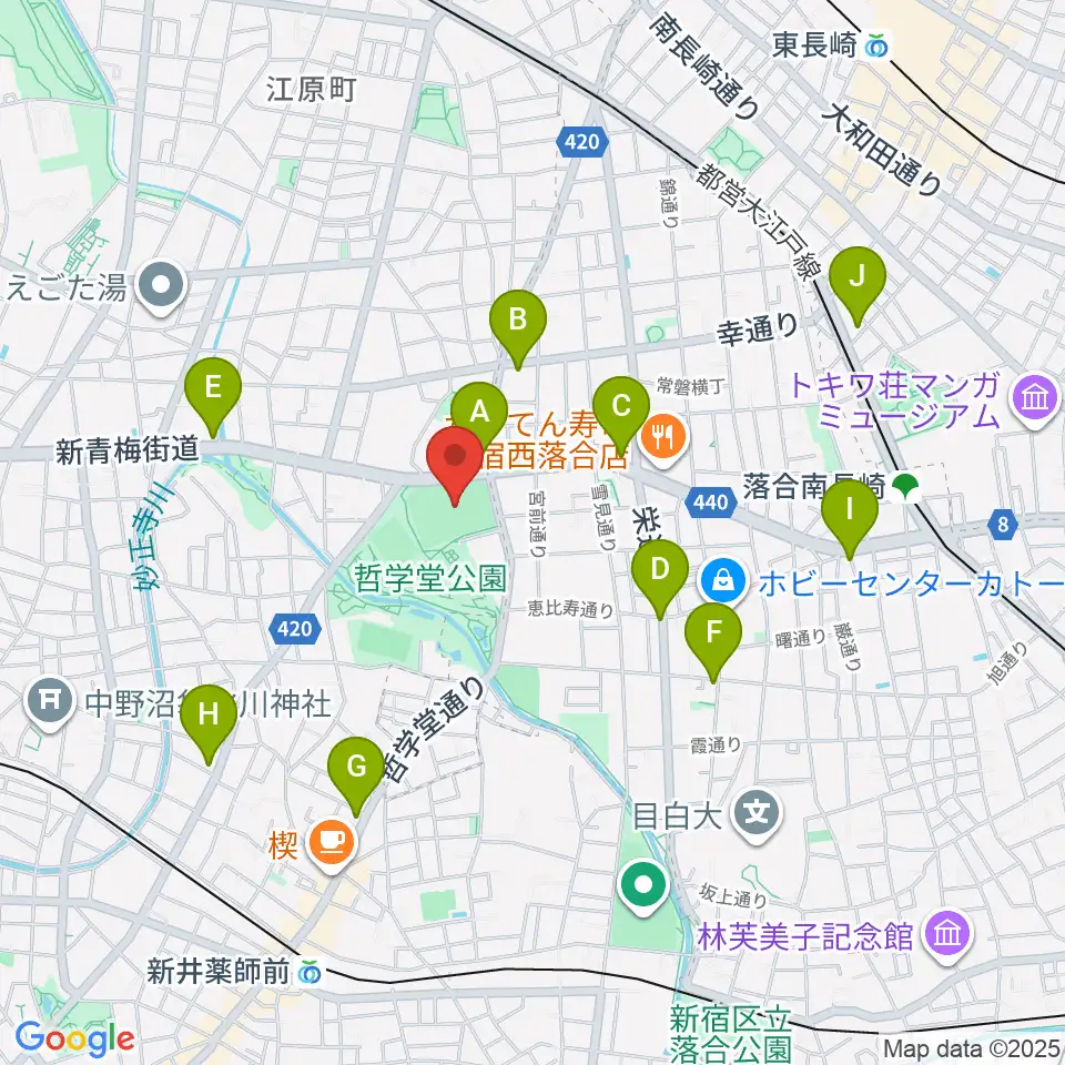 哲学堂公園野球場周辺のコンビニエンスストア一覧地図
