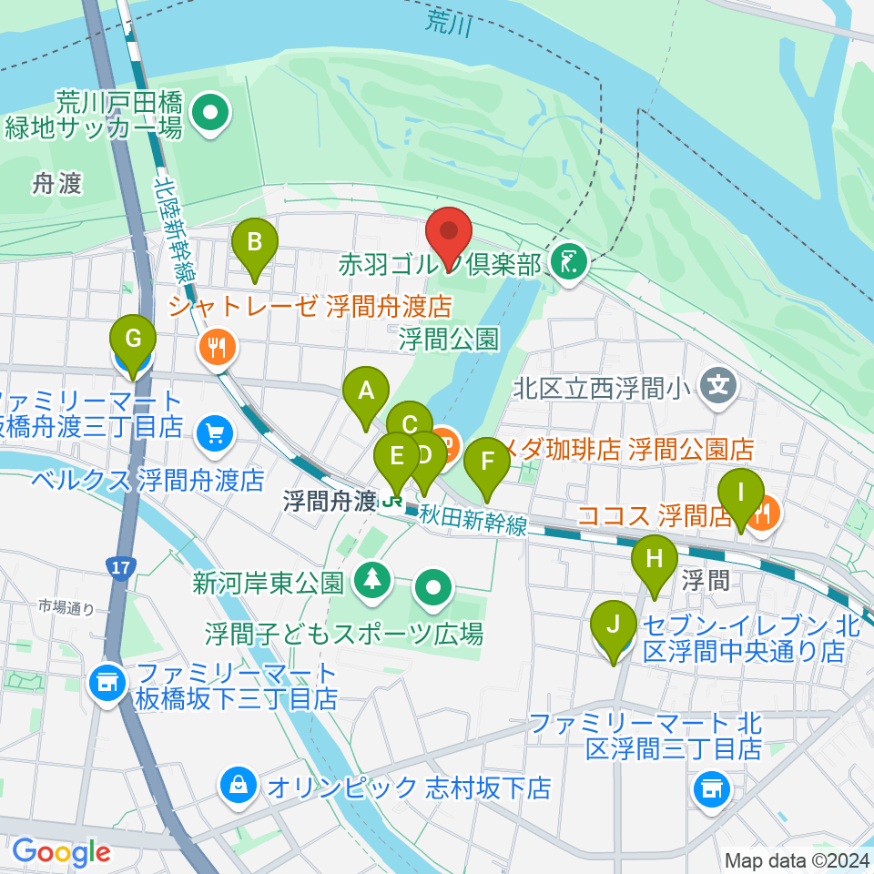 浮間公園野球場周辺のコンビニエンスストア一覧地図