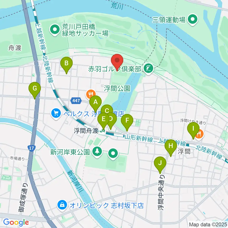 浮間公園野球場周辺のコンビニエンスストア一覧地図