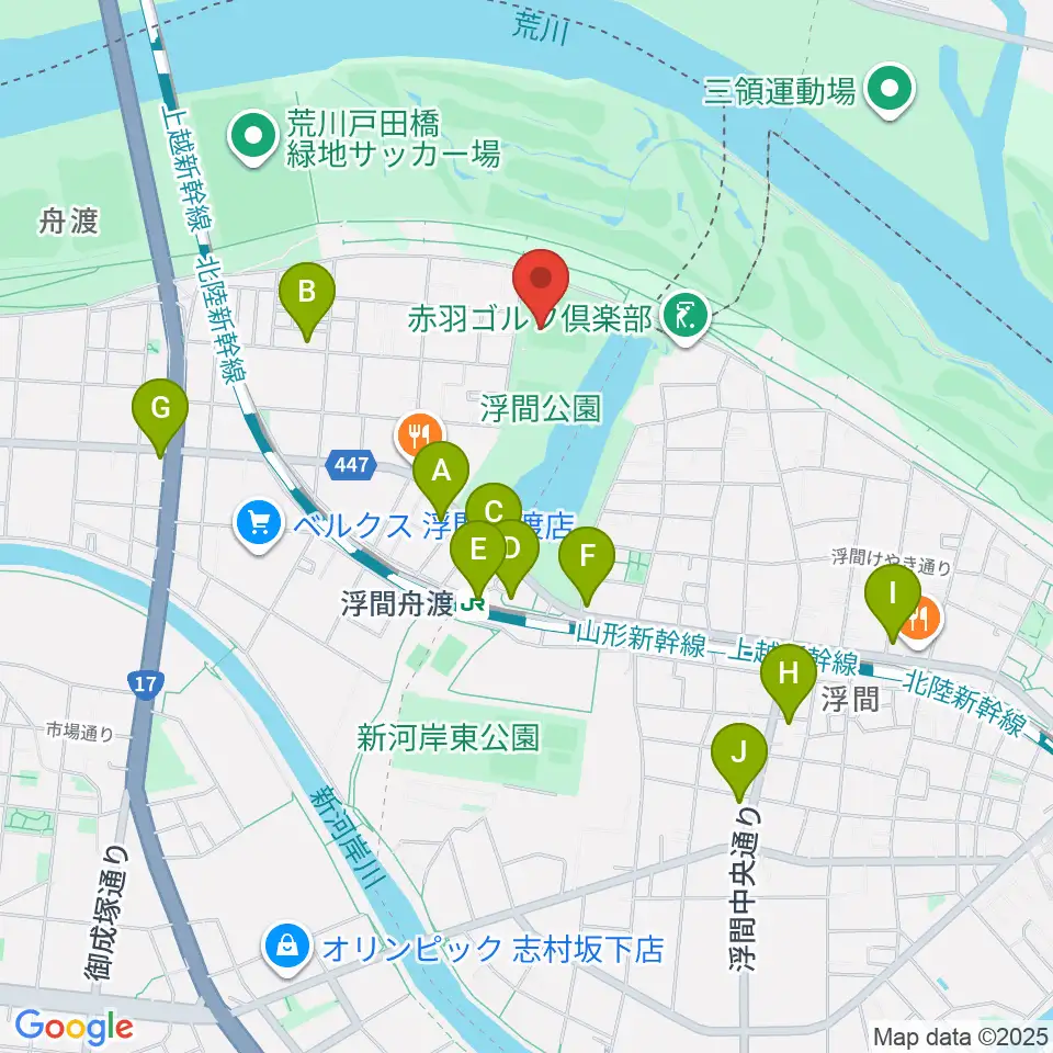 浮間公園野球場周辺のコンビニエンスストア一覧地図
