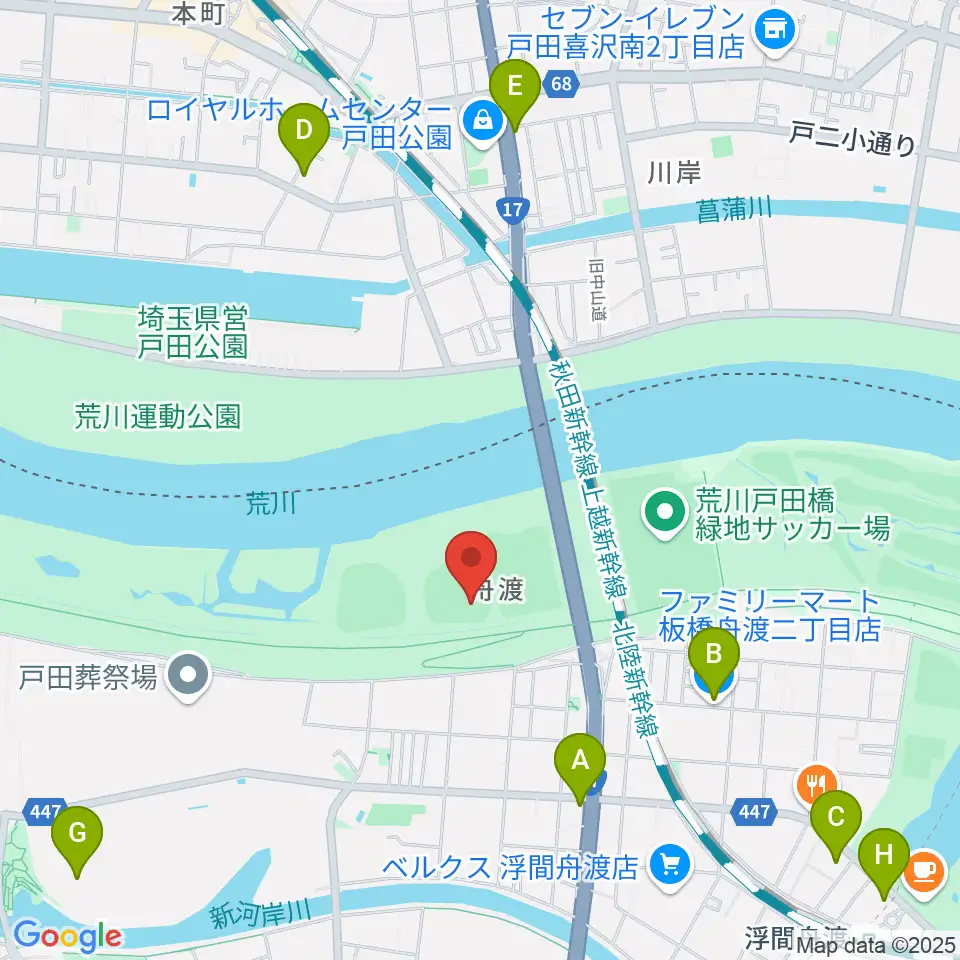 荒川戸田橋野球場周辺のコンビニエンスストア一覧地図