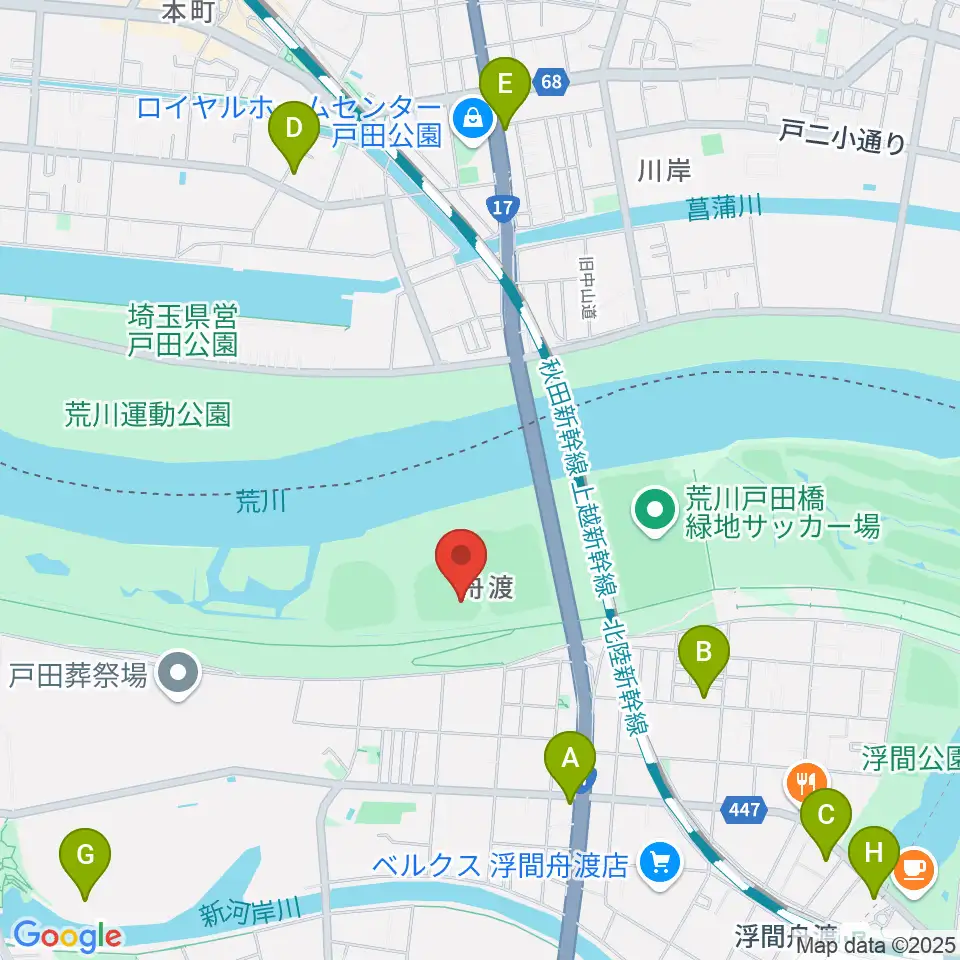 荒川戸田橋野球場周辺のコンビニエンスストア一覧地図