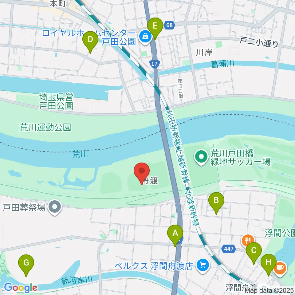 荒川戸田橋野球場周辺のコンビニエンスストア一覧地図