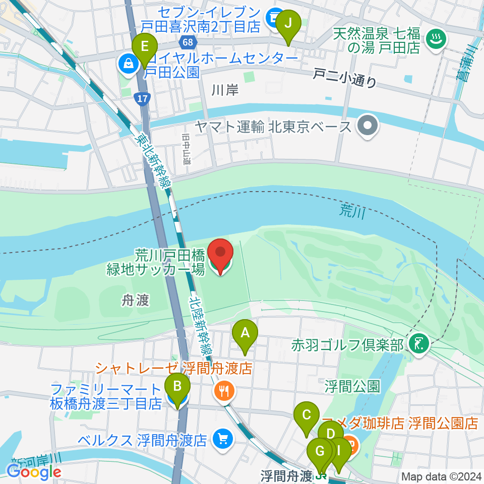 荒川戸田橋サッカー場周辺のコンビニエンスストア一覧地図