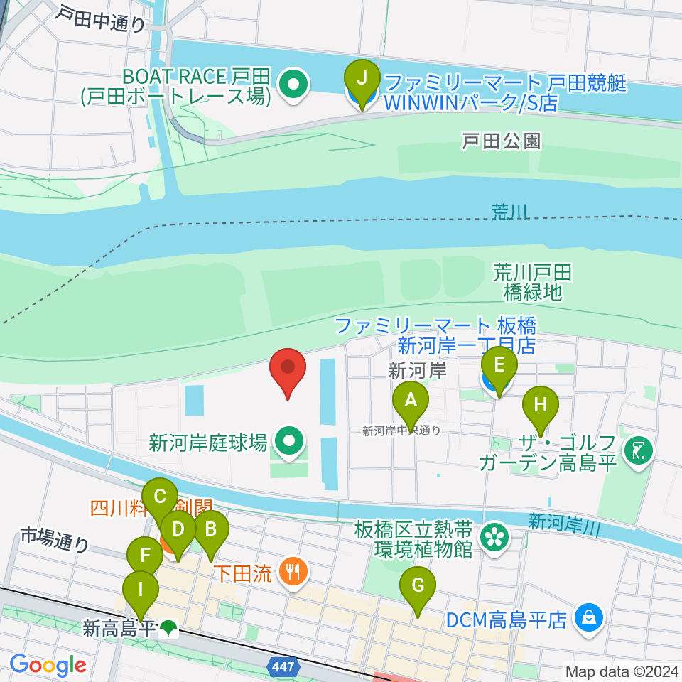 新河岸陸上競技場周辺のコンビニエンスストア一覧地図