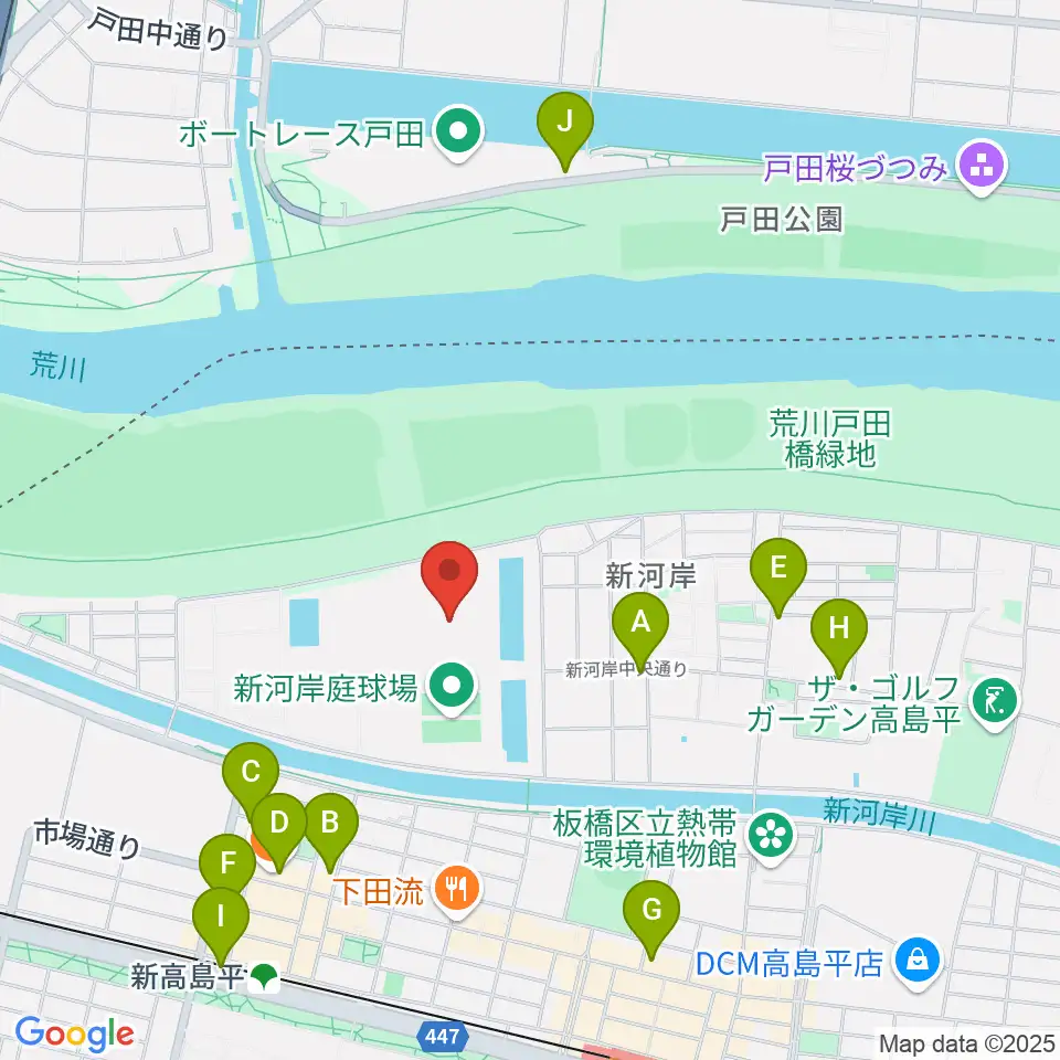 新河岸陸上競技場周辺のコンビニエンスストア一覧地図