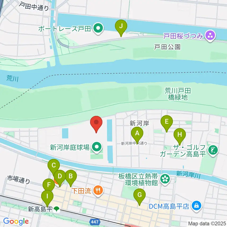 新河岸陸上競技場周辺のコンビニエンスストア一覧地図