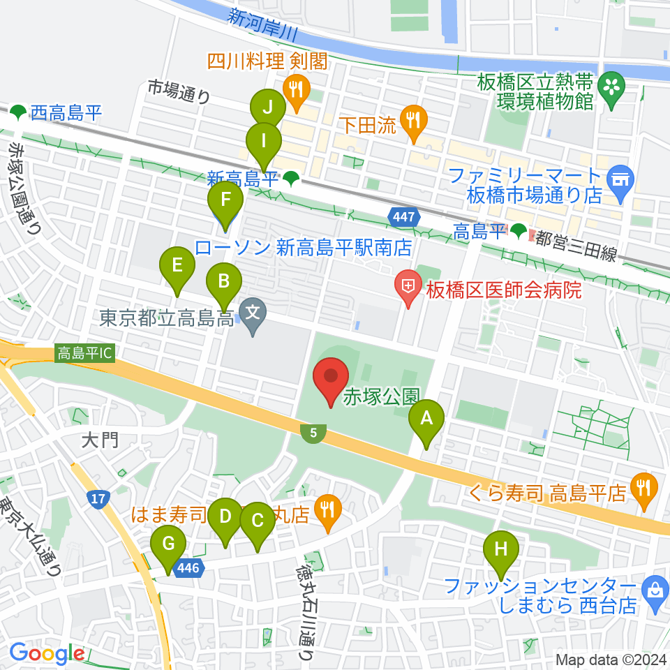 赤塚公園競技場周辺のコンビニエンスストア一覧地図