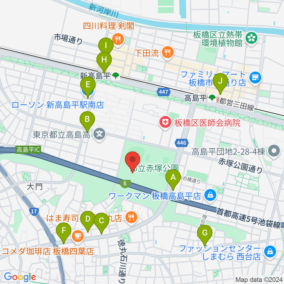 赤塚公園競技場周辺のコンビニエンスストア一覧地図