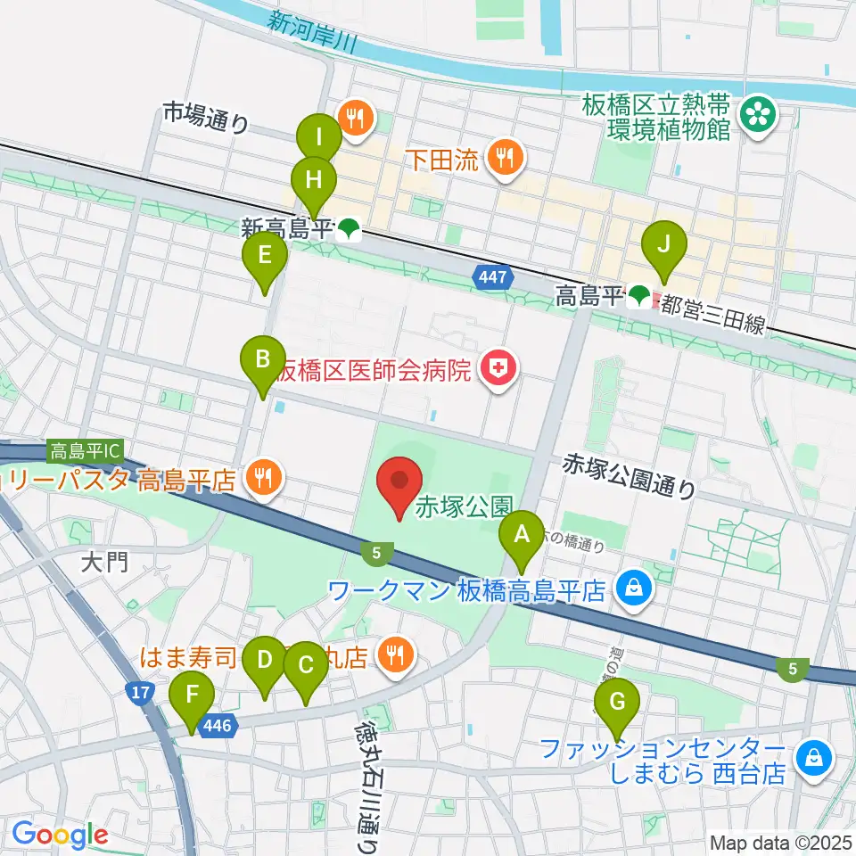 赤塚公園競技場周辺のコンビニエンスストア一覧地図