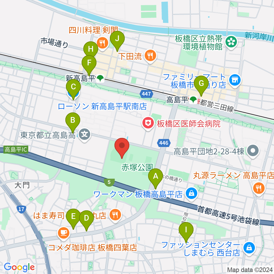 赤塚公園野球場周辺のコンビニエンスストア一覧地図