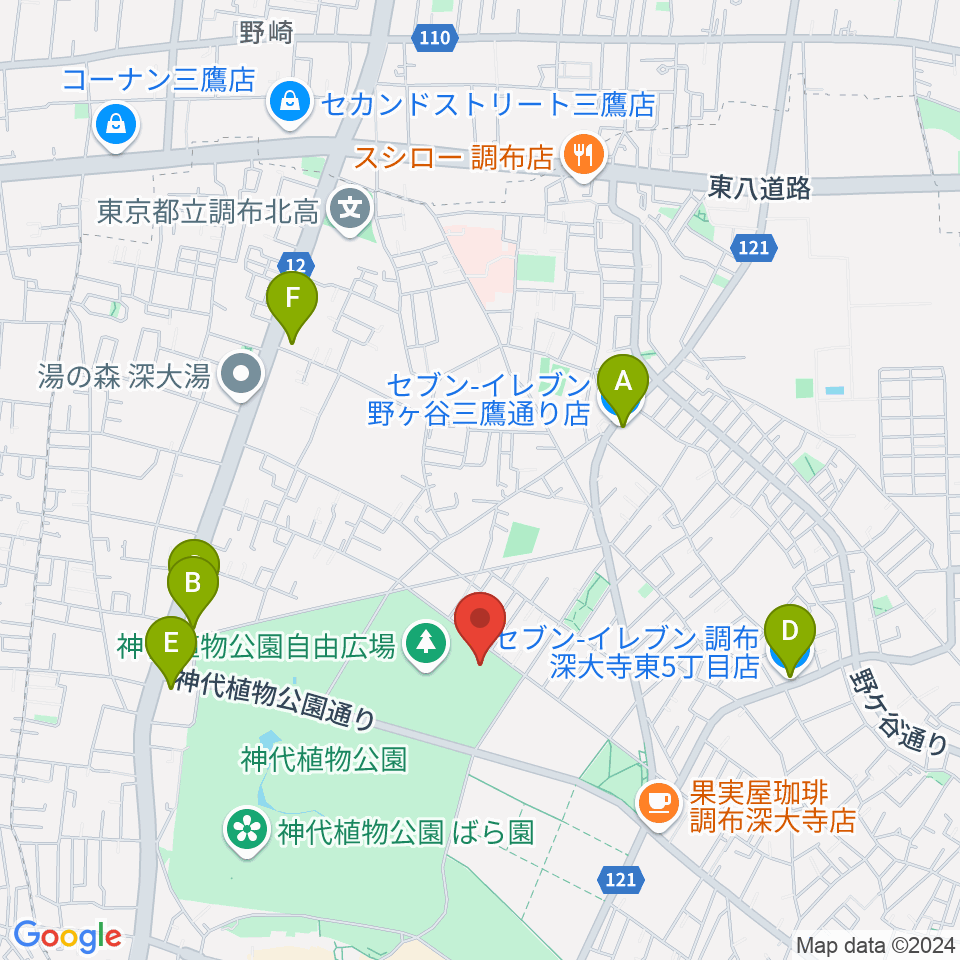 調布市総合体育館周辺のコンビニエンスストア一覧地図