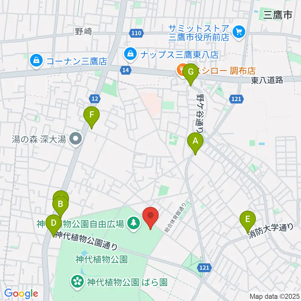 調布市総合体育館周辺のコンビニエンスストア一覧地図