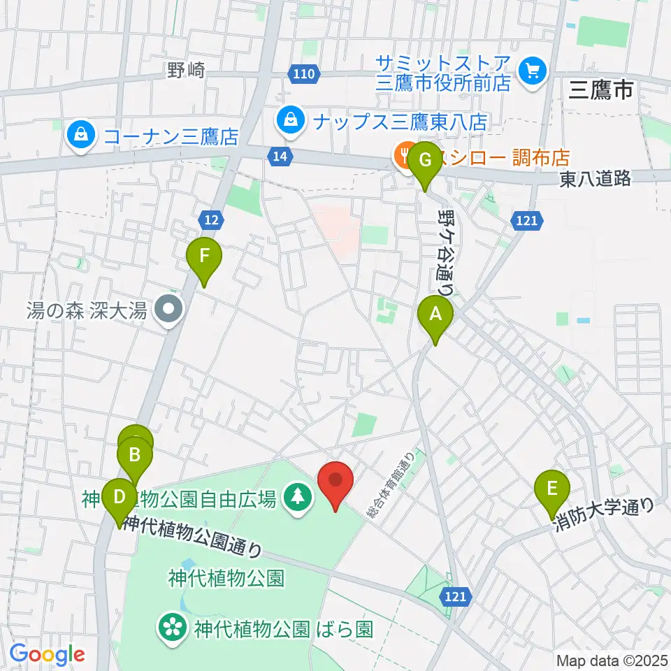 調布市総合体育館周辺のコンビニエンスストア一覧地図