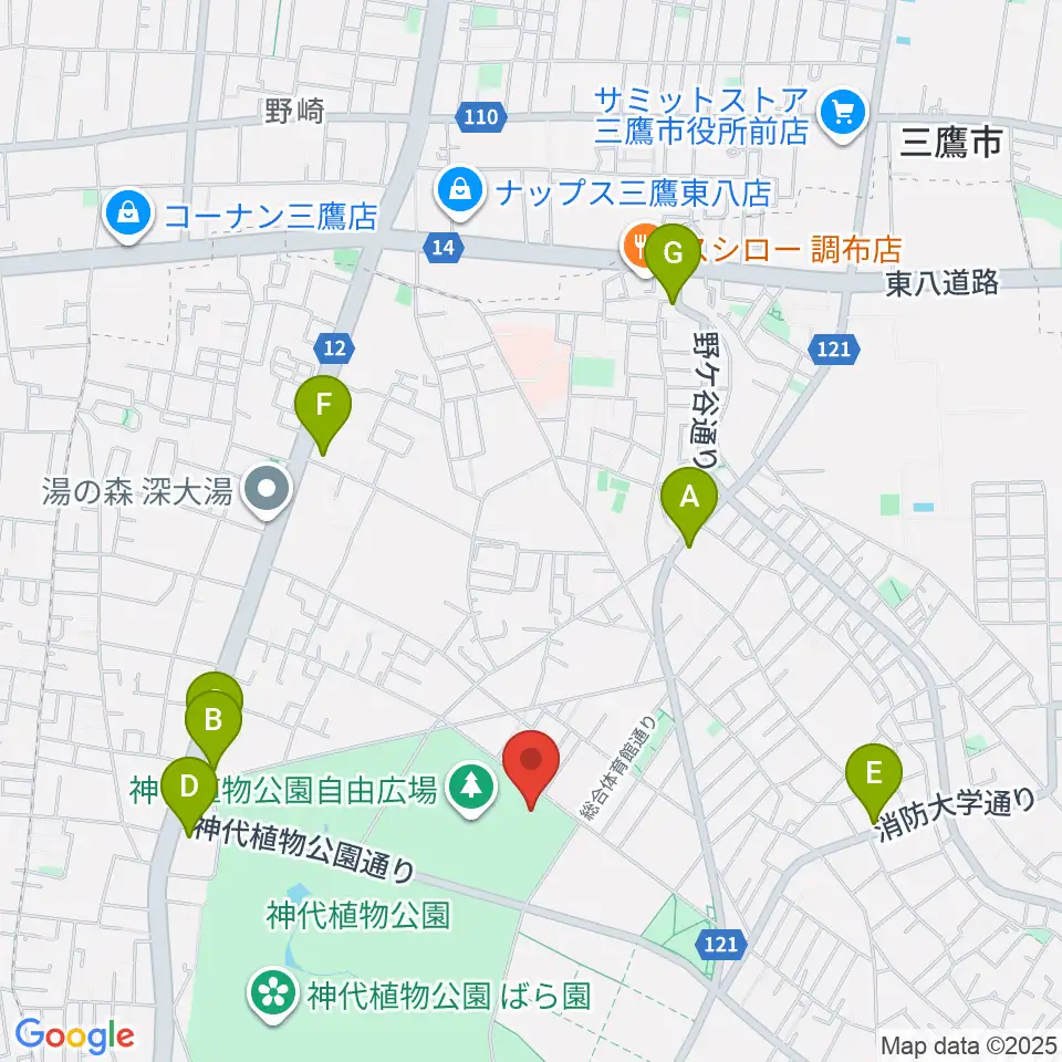 調布市総合体育館周辺のコンビニエンスストア一覧地図