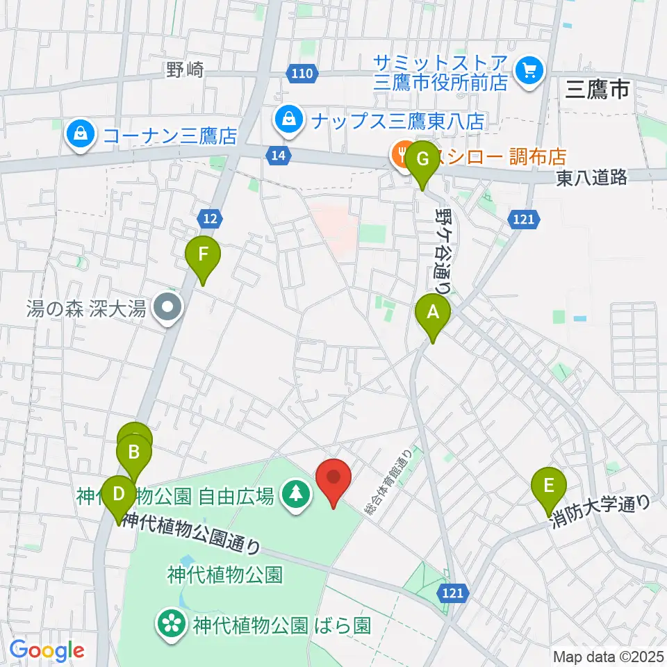 調布市総合体育館周辺のコンビニエンスストア一覧地図