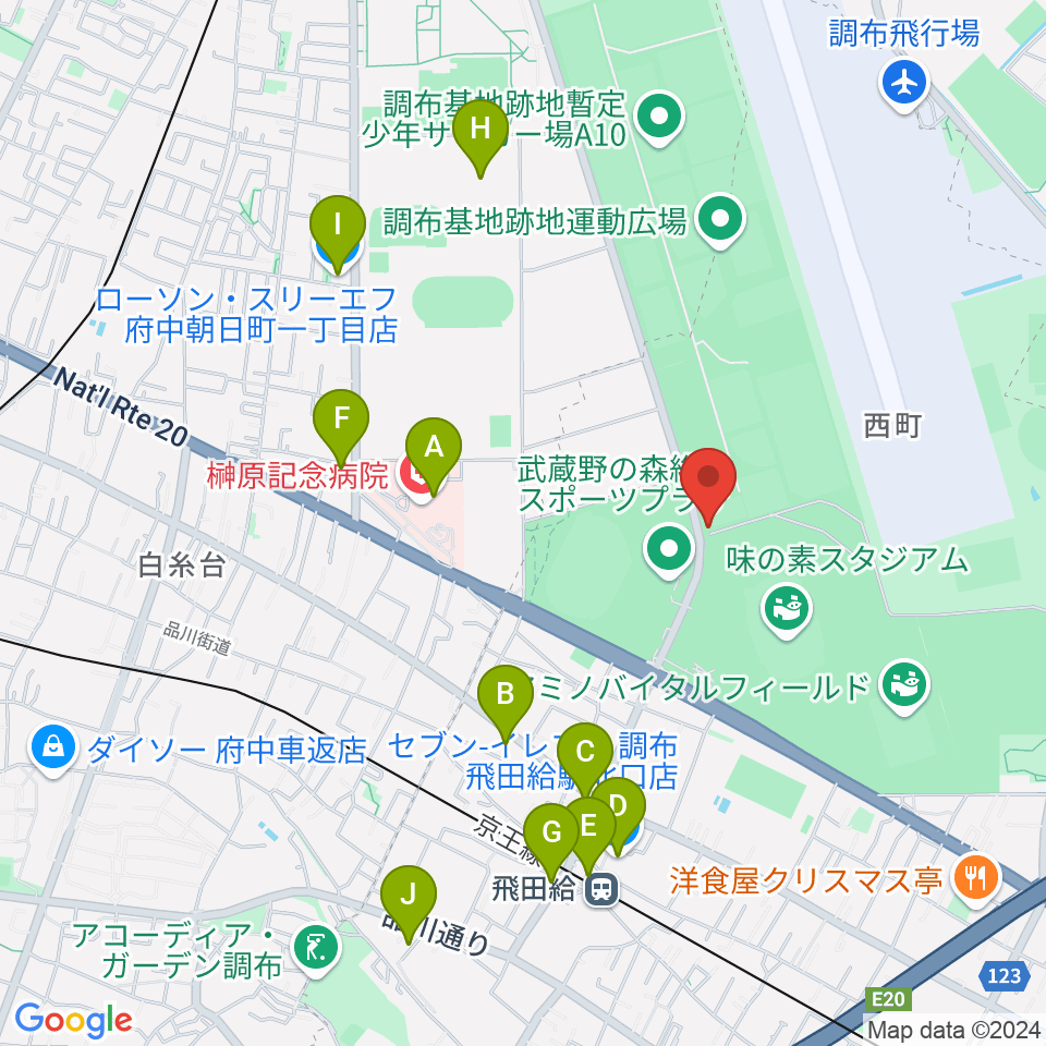 ミズノフットサルプラザ調布周辺のコンビニエンスストア一覧地図