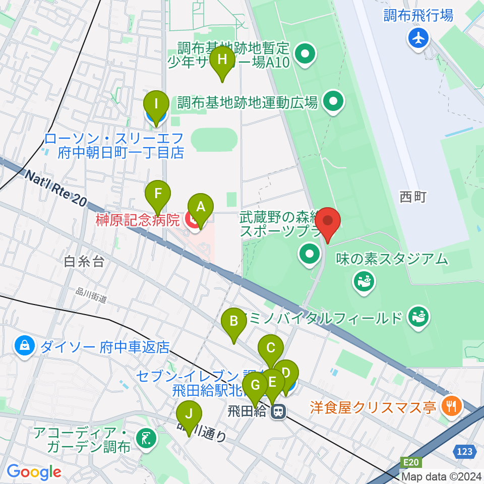 ミズノフットサルプラザ調布周辺のコンビニエンスストア一覧地図