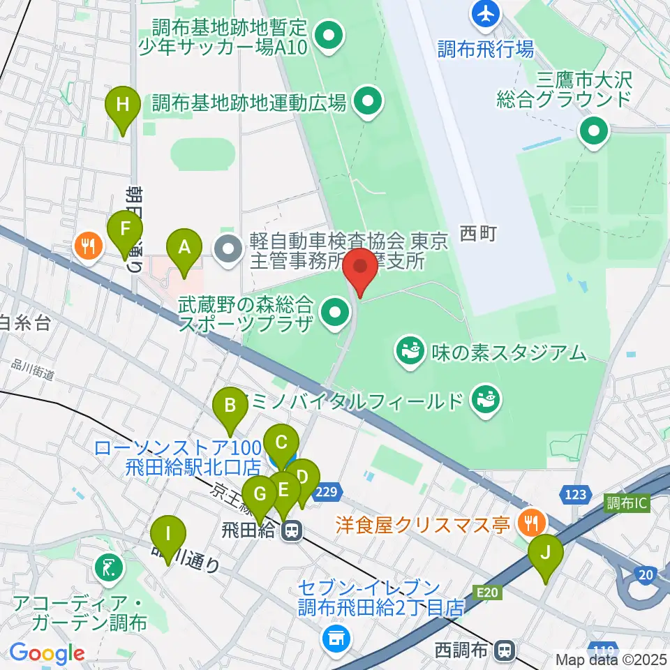 ミズノフットサルプラザ調布周辺のコンビニエンスストア一覧地図
