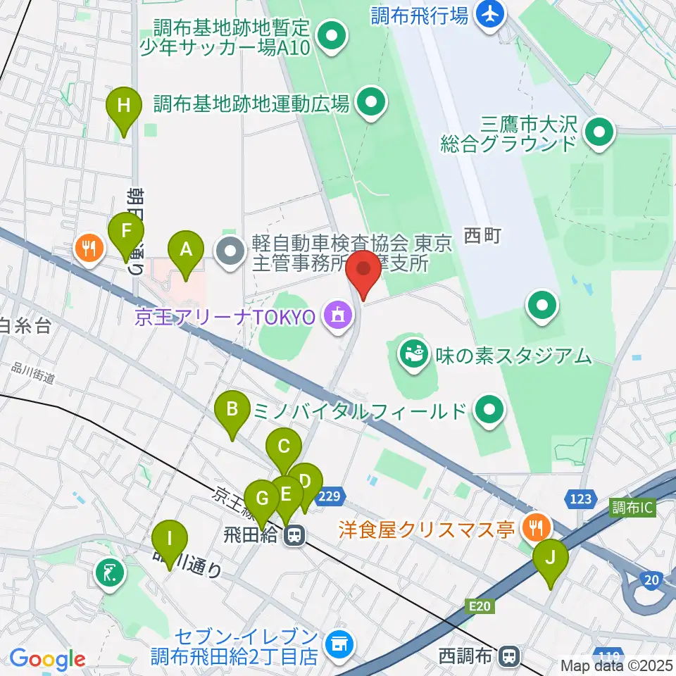 ミズノフットサルプラザ調布周辺のコンビニエンスストア一覧地図