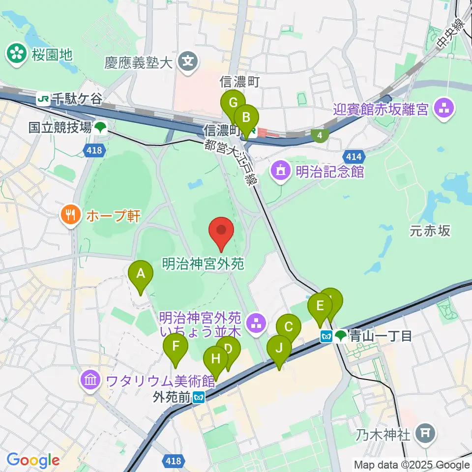 明治神宮外苑軟式球場周辺のコンビニエンスストア一覧地図