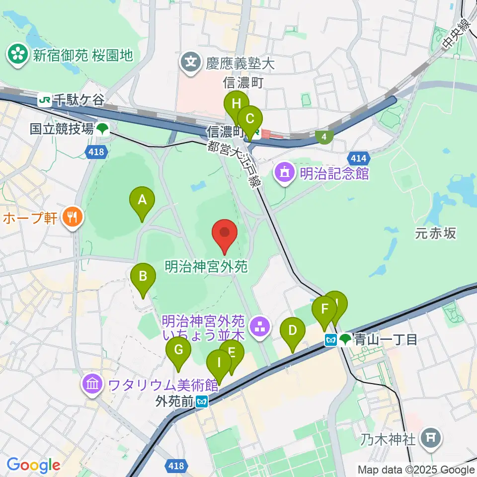 明治神宮外苑軟式球場周辺のコンビニエンスストア一覧地図